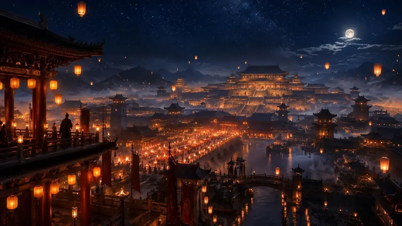穿越成皇后,我靠带货封神短剧剧照,城市夜景氛围